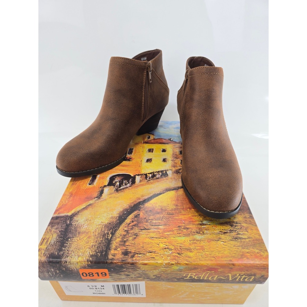 Bella Vita Bobbi Ankle Boots Women 6.5 M Tan Faux Leather Zip - New